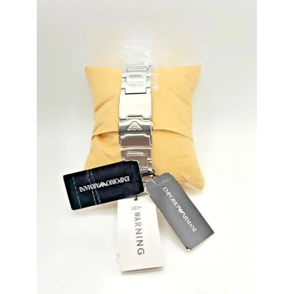 Emporio Armani AR11590 Men's GMT Watch Blue Red Bezel Stainless Steel Bracelet